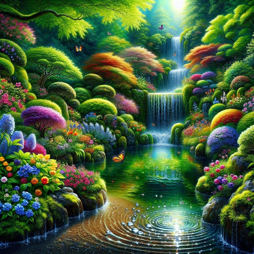 Rainbow Garden Waterfall Creates Musical Notes