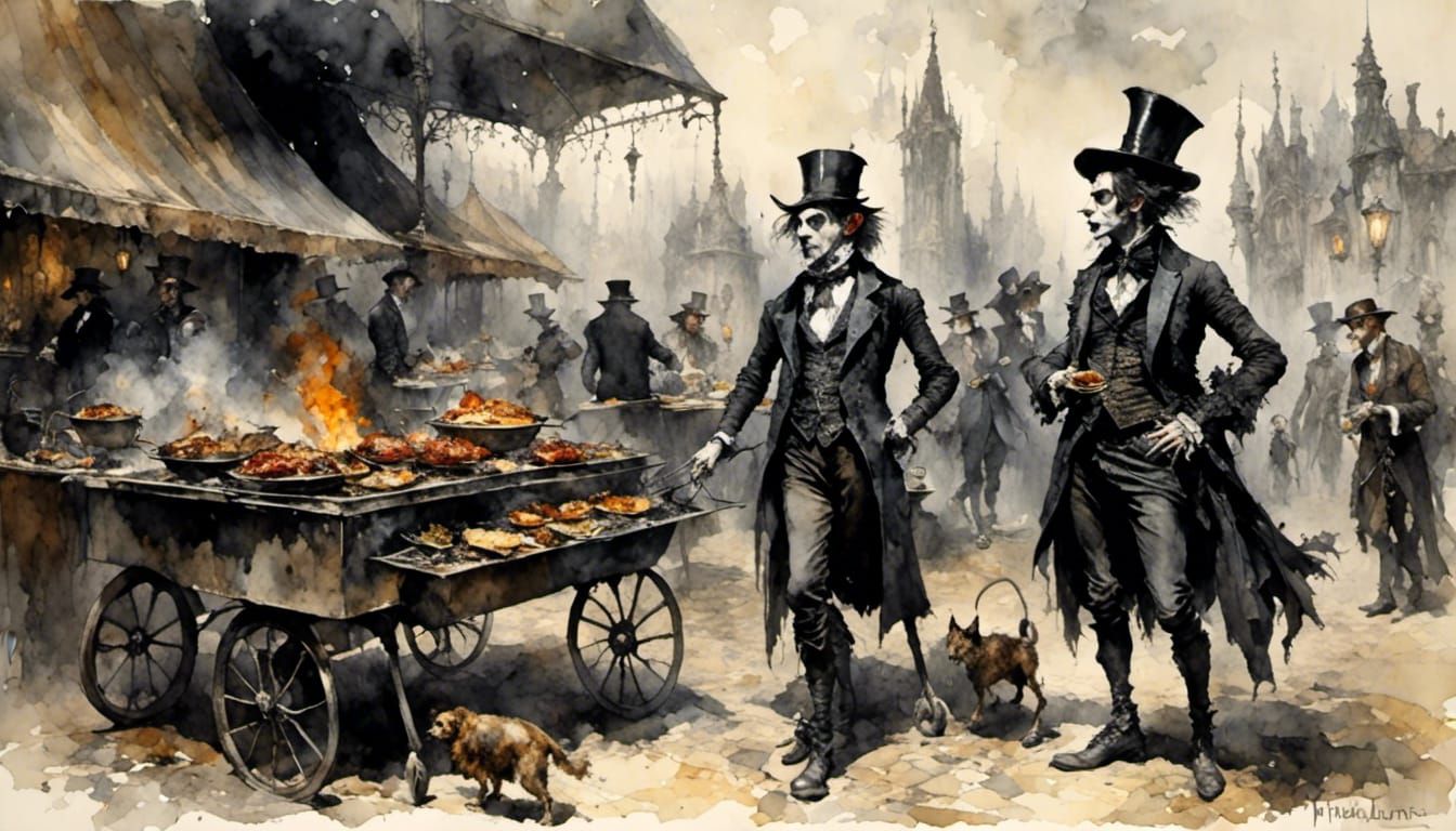 Couple Strutting with Barbecue: Graphic Novel Style