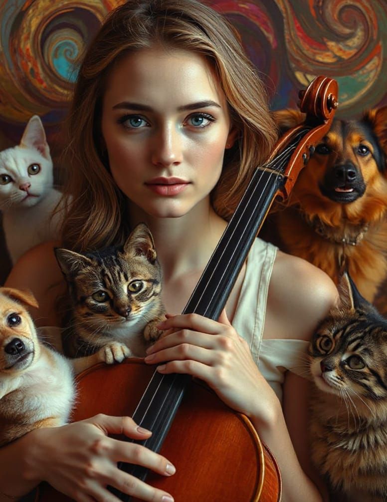 Surreal Portrait of a Caring Cellist in a Magical Atmosphere