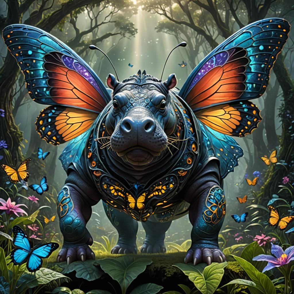 Alien hippo-butterfly hybrid