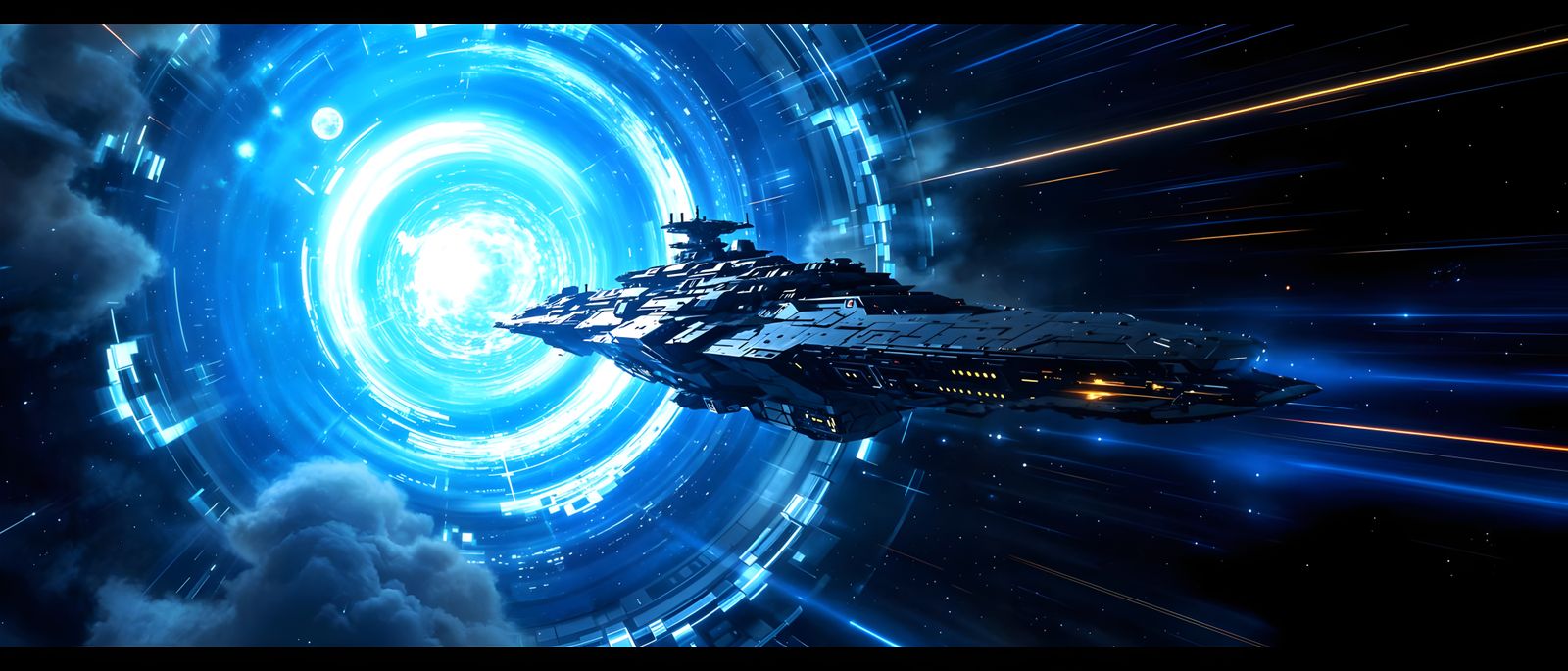 Battlecruiser Emerges from Hyperspace Portal