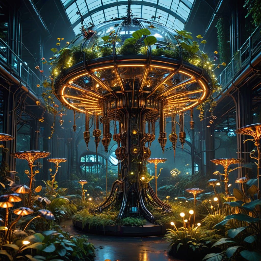 Steampunk Garden of Whirring Machinery and Mechanical Blooms