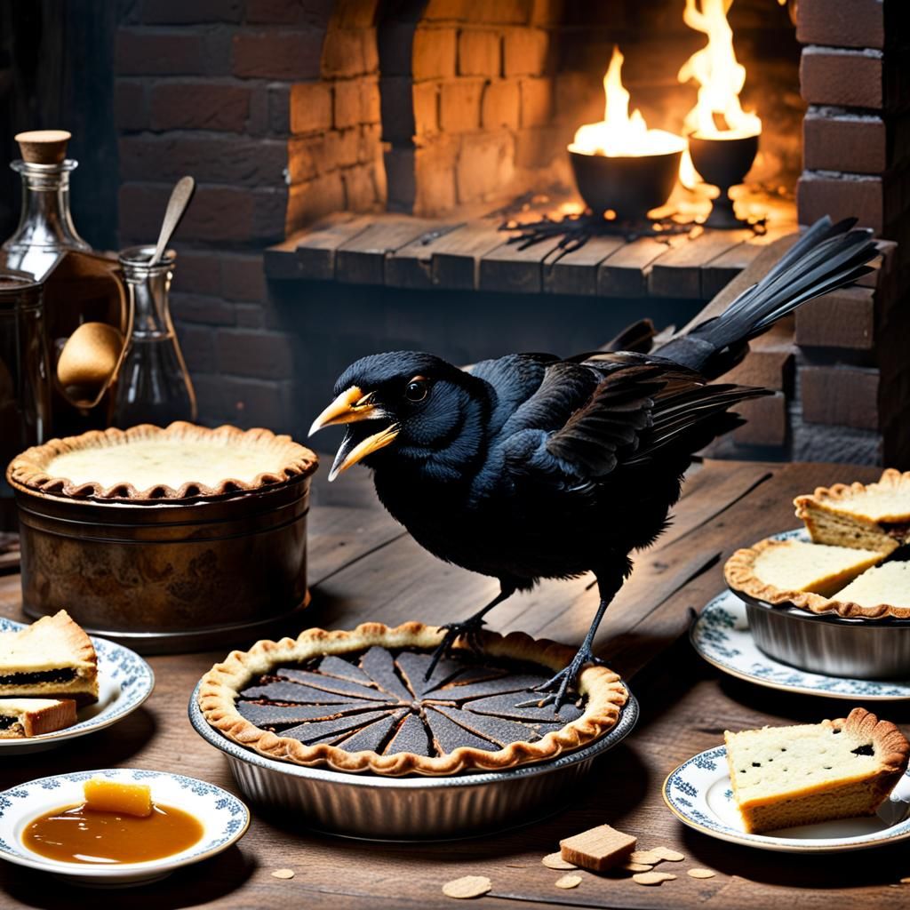 Blackbird Pecks Nose, Vintage Storybook Illustration