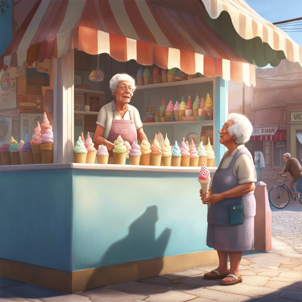 Joyful Ice Cream Shop Scene in Pixar Animation Style