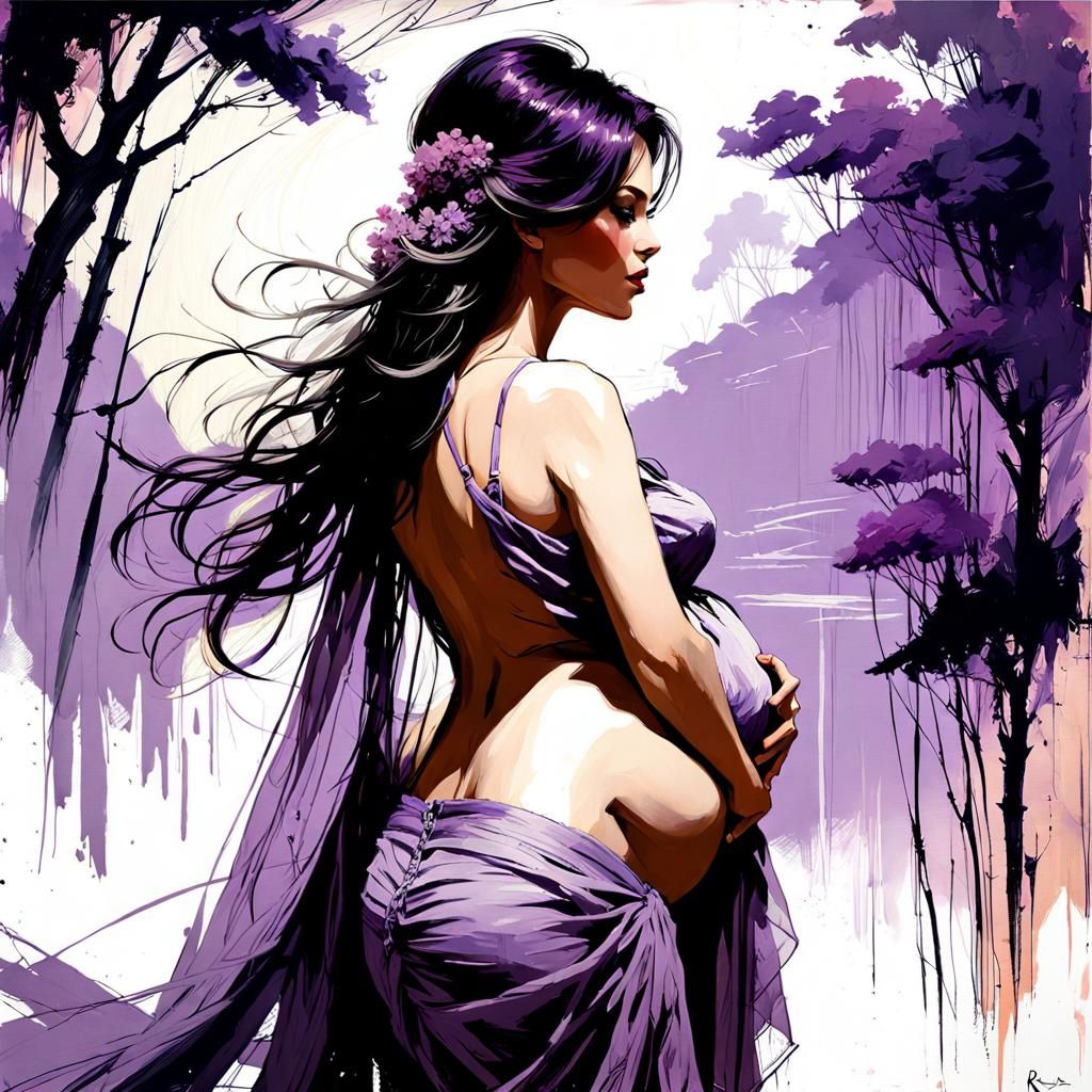 Pregnant Woman in Lilac Burlap Relief