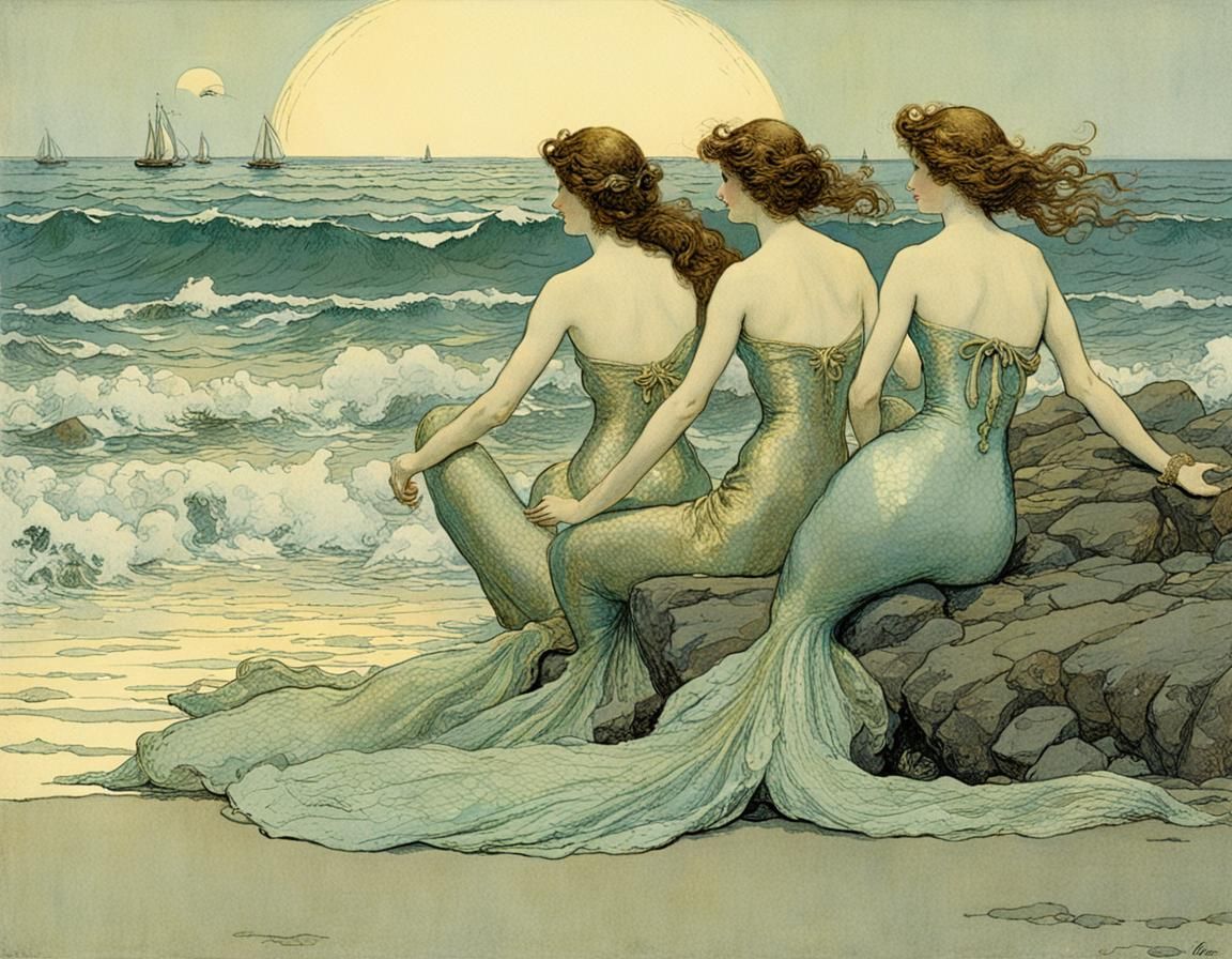 Mermaids Enjoy a Beachside Vacation in a Vintage Aesthetic