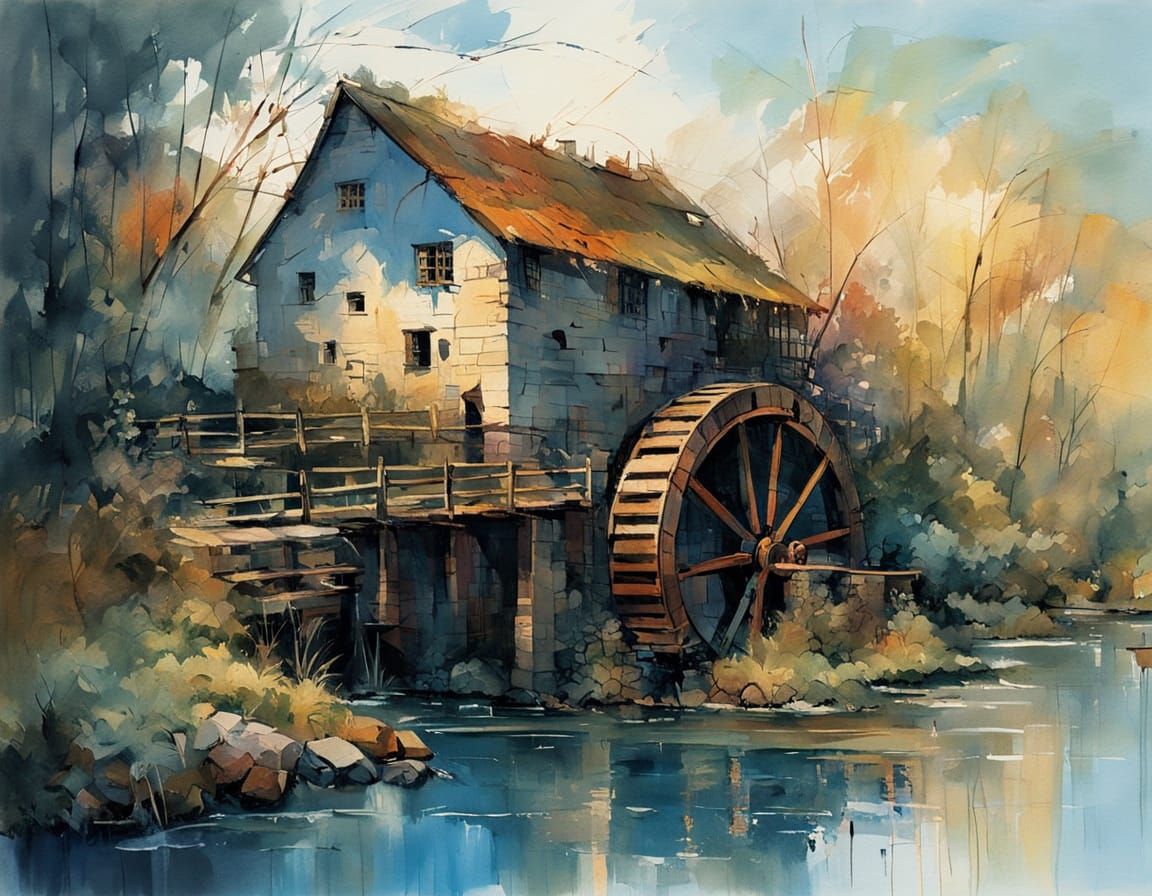 Historic Watermill in Soft Blue Evening Light