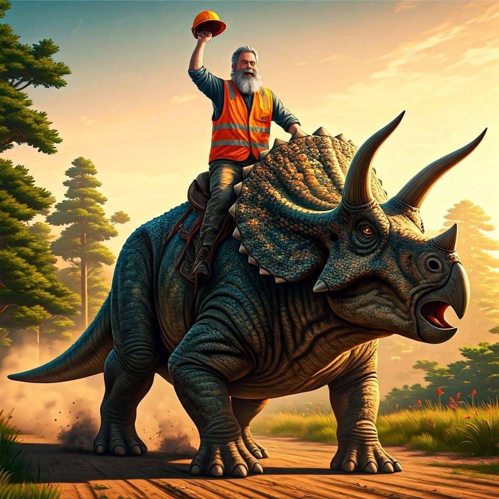 Geologist's Joyful Ride on a Galloping Triceratops