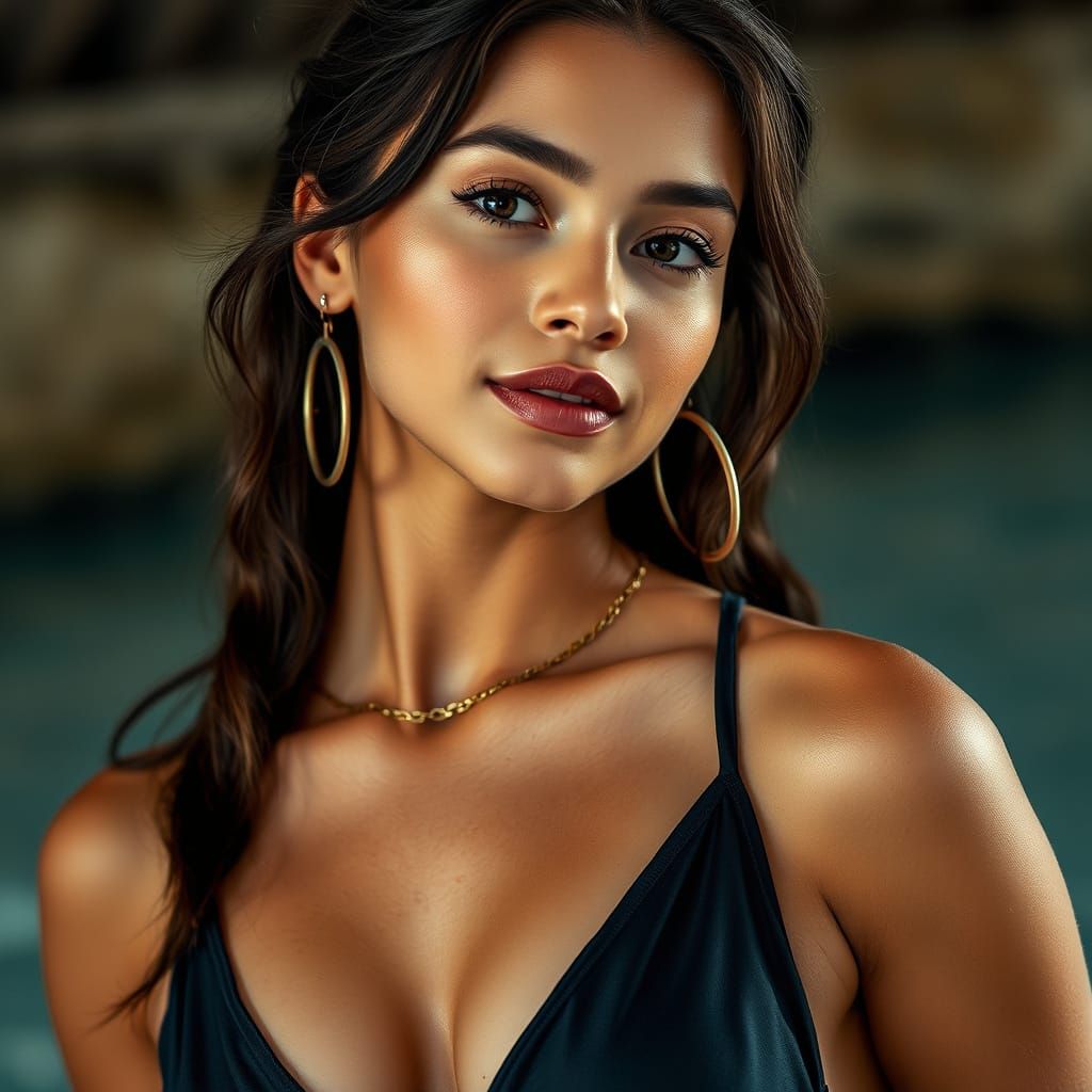 Elegant Girl in Monokini with Lift-Effect Makeup