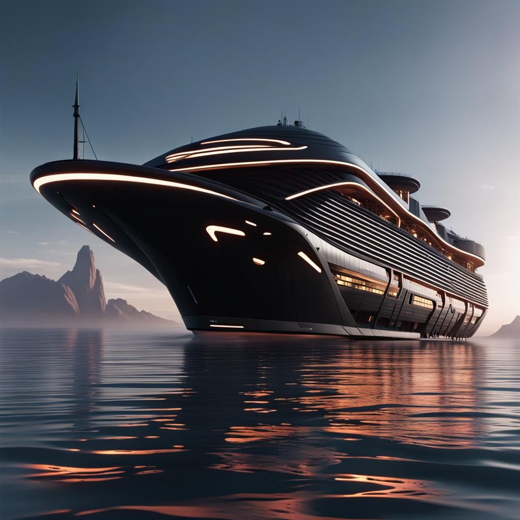 Futuristic Black Luxury Cruise Ship in Detailed Matte Painti...