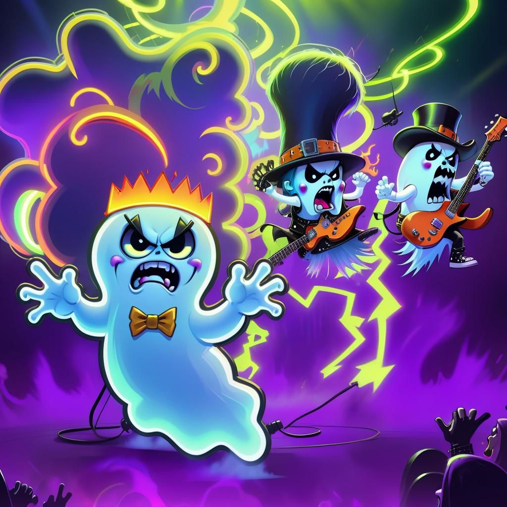 Heavy Metal Ghost Rockstar in Neon Stage Chaos with Fierce F...