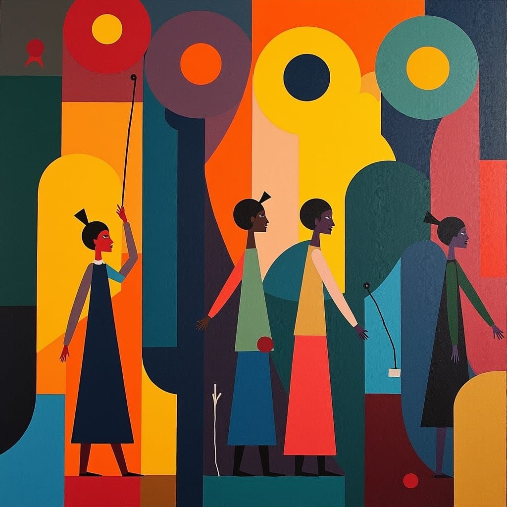 Child Factory Workers in Abstract Expressionist Style