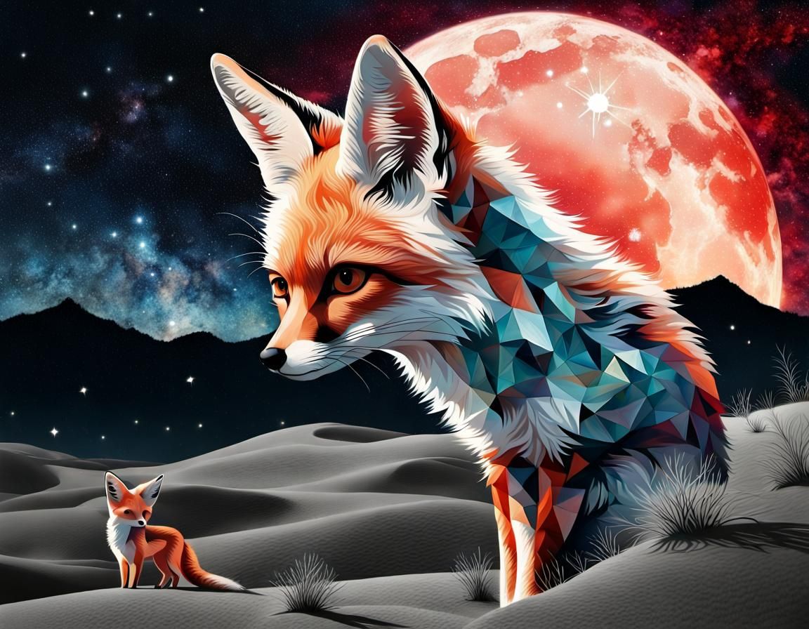 Fennec Fox Double Exposure Collage Art