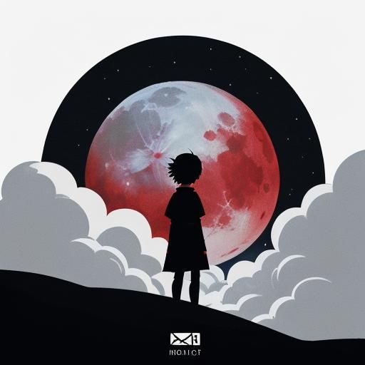 Surreal Red Moon Logo with Black Cloud and Full Moon Text