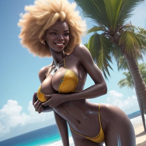 Futuristic Supermodel on Caribbean Beach in Sci-Fi Style