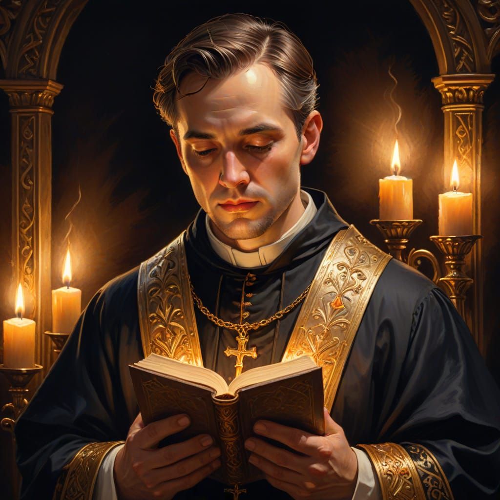 Priest with Sacred Book in Gothic Art Style
