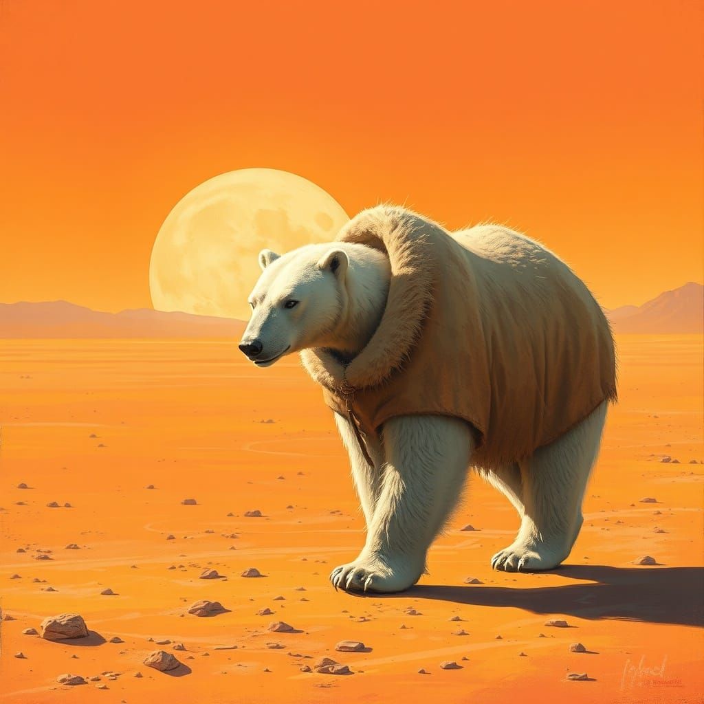 Polar Bear in Desert Landscape, Atmospheric Sci-Fi Art