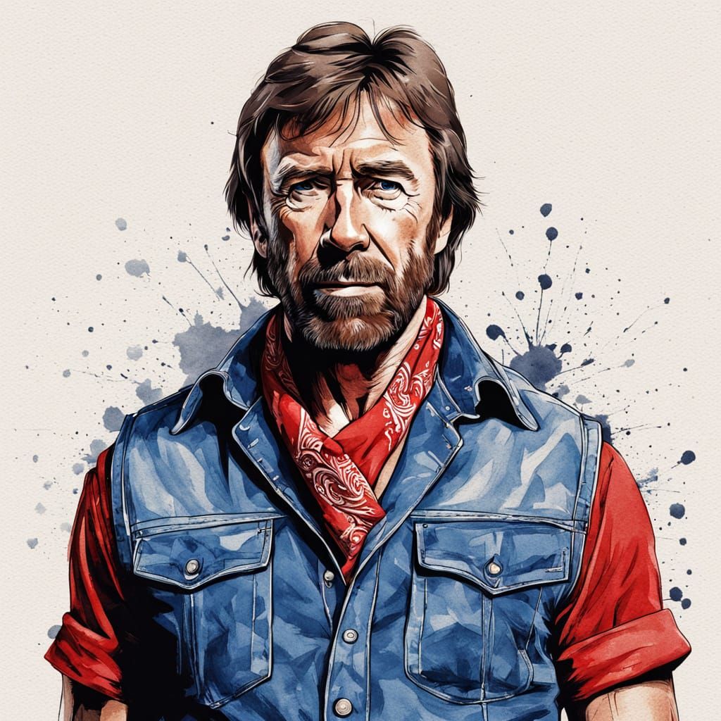 Chuck Norris in Classic, Retro Ink Illustration Style