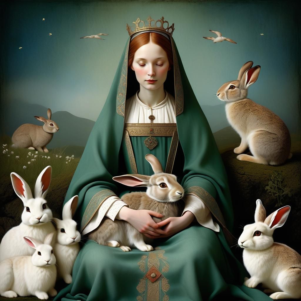 Saint Melangell with Hares in Opalescent Marble Style