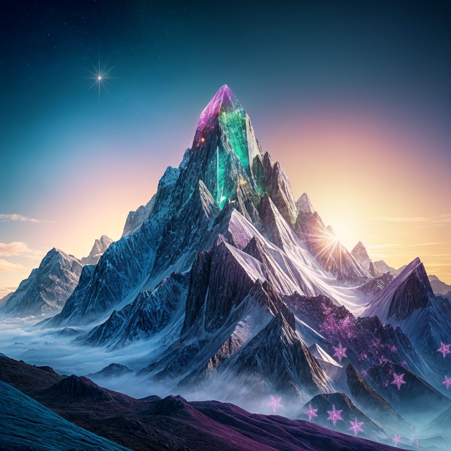 Vibrant Amethyst Emerald Crystal Mountains