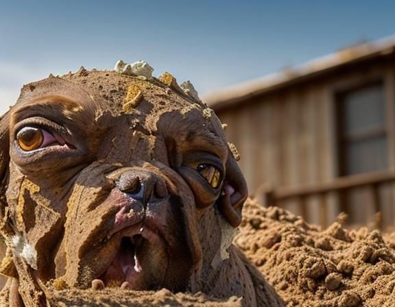 Dusty Dirt Dog-Golem in Hyperrealistic Style