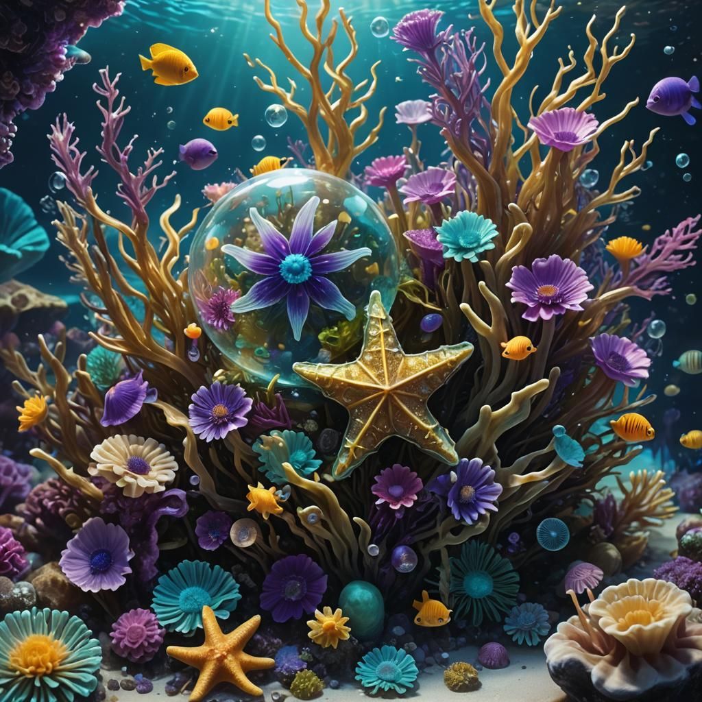 Underwater Glass Star in Hyperrealistic Splash Art