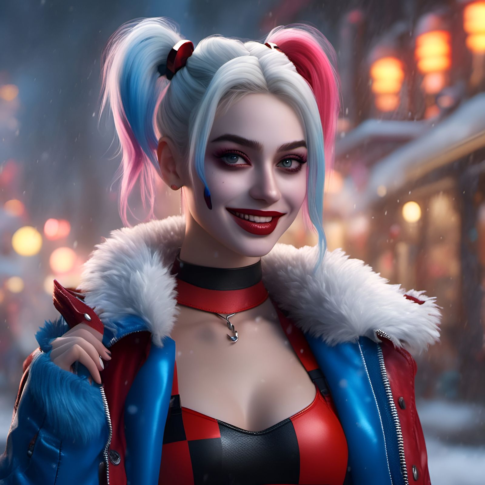 Hyperreal Harley Quinn with Winter Hair in 4K