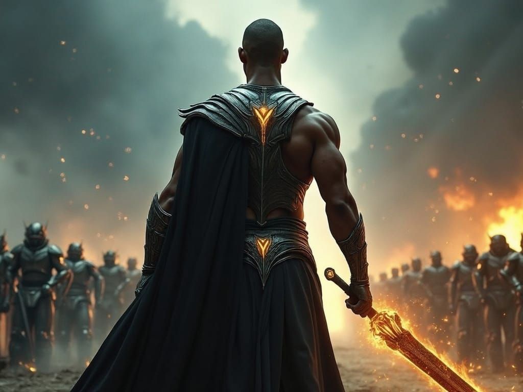 Handsome Cosmic God Stands Tall Against Armored Foes