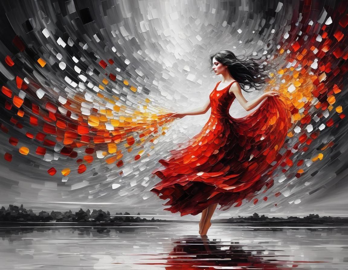 Ethereal Abstract Art in Crimson Monochromatic Style