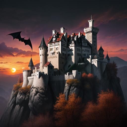 Bran Castle Sunset: Detailed Fantasy Concept Art