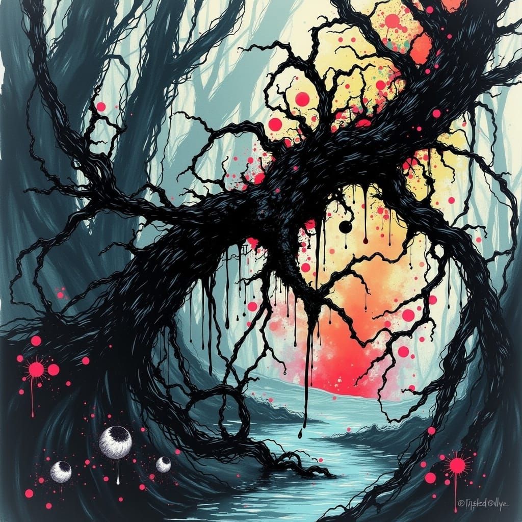 Eerie Twisted Swamp Art with Expressive Linework