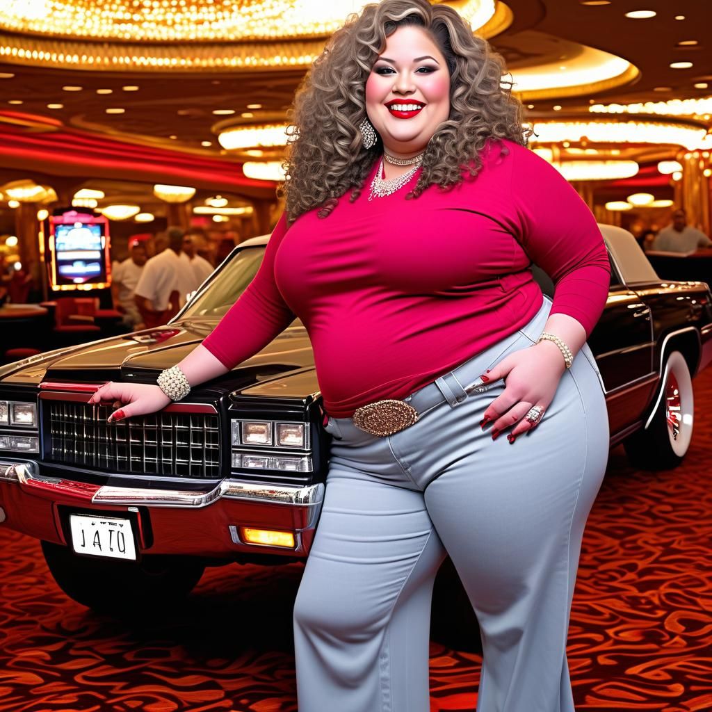 Obese Woman in Casino with Elaborate Makeup