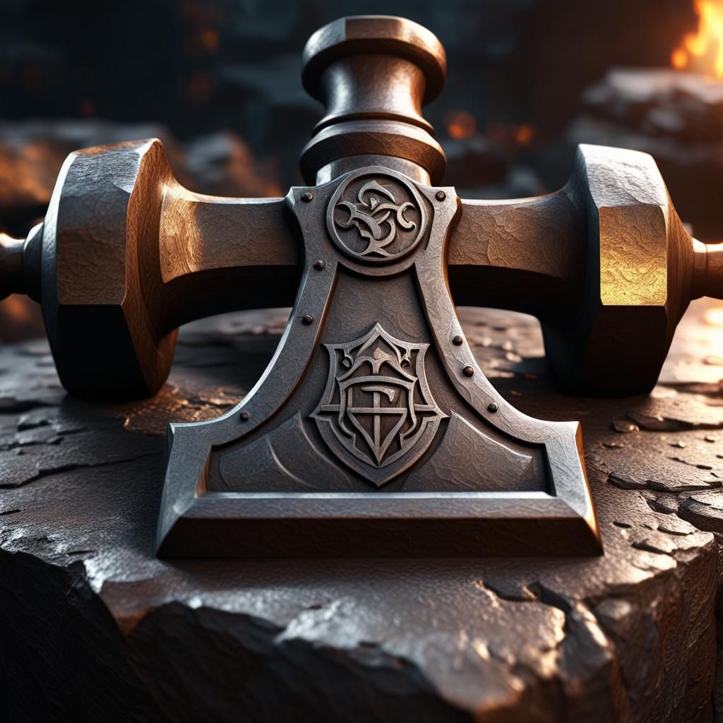 Hammer and Anvil Fantasy Logo in Hyperrealistic HDR