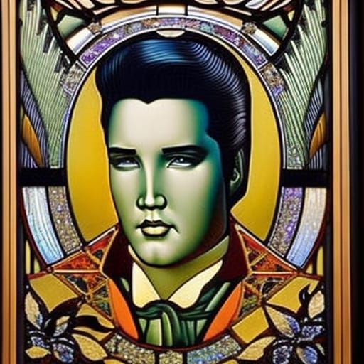 Elvis Presley in Art Nouveau Tiffany Glass Style