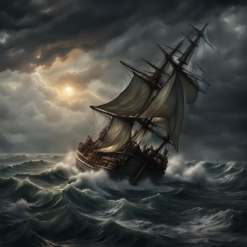 Gloomy Storm at Sea in Romantic Era Style