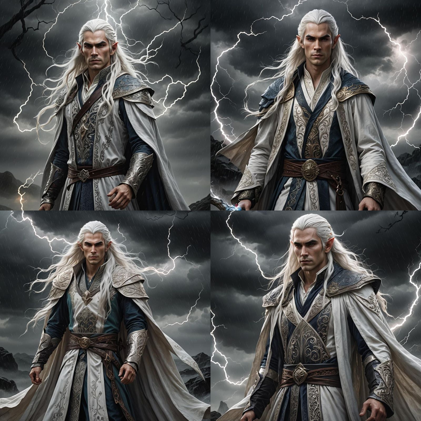 Elven Mage in Storm, Hyperrealistic Fantasy Art