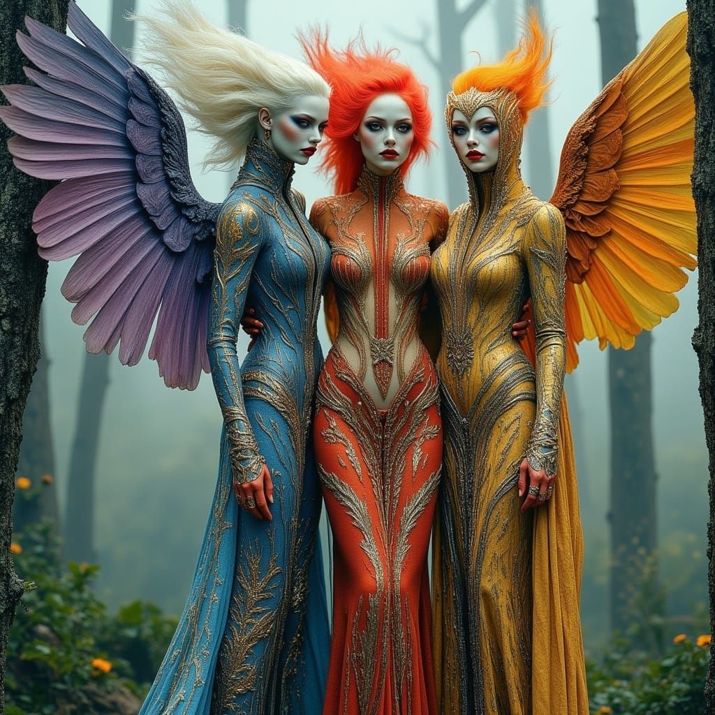 Majestic Harpy Sisters in Dark Portraits Style