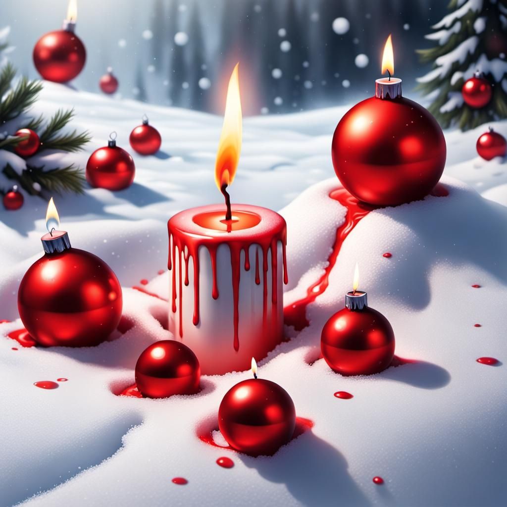 Christmas Candle on Snow in Hyperrealistic Splash Art