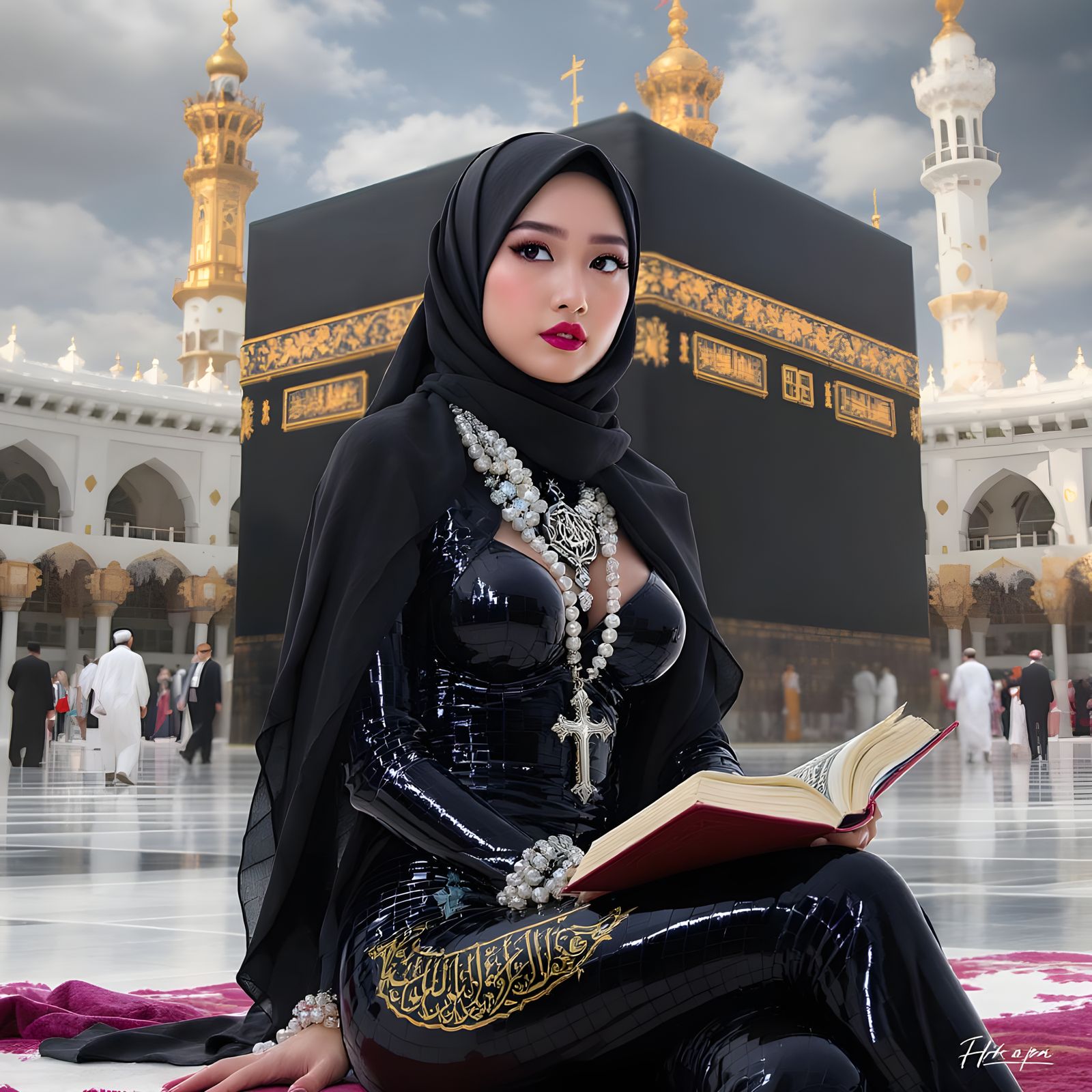 Woman in Hijab with Quran, Surreal Digital Art