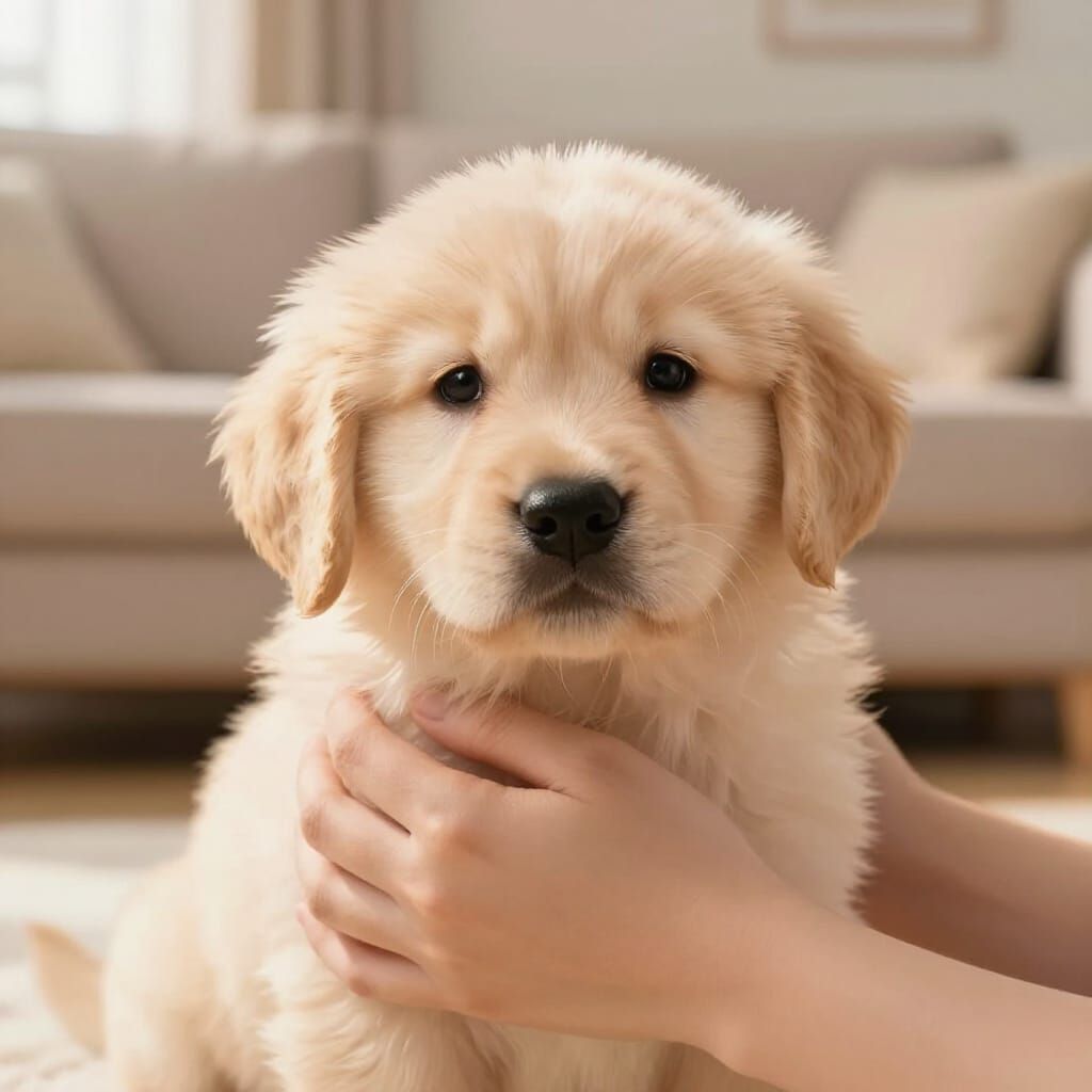 Adorable Golden Retriever Puppy in Gentle Hands