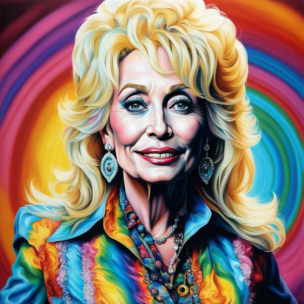 Dolly Parton Rockstar Portrait in Psychedelic Style