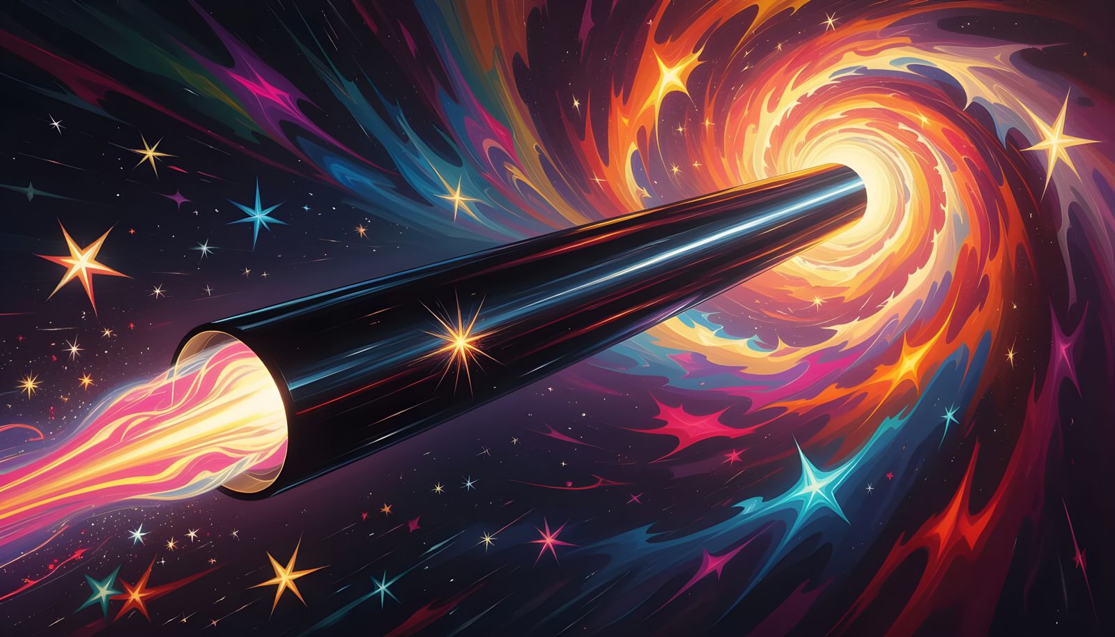 Sleek Cylinder Races Through Kandinsky Stars