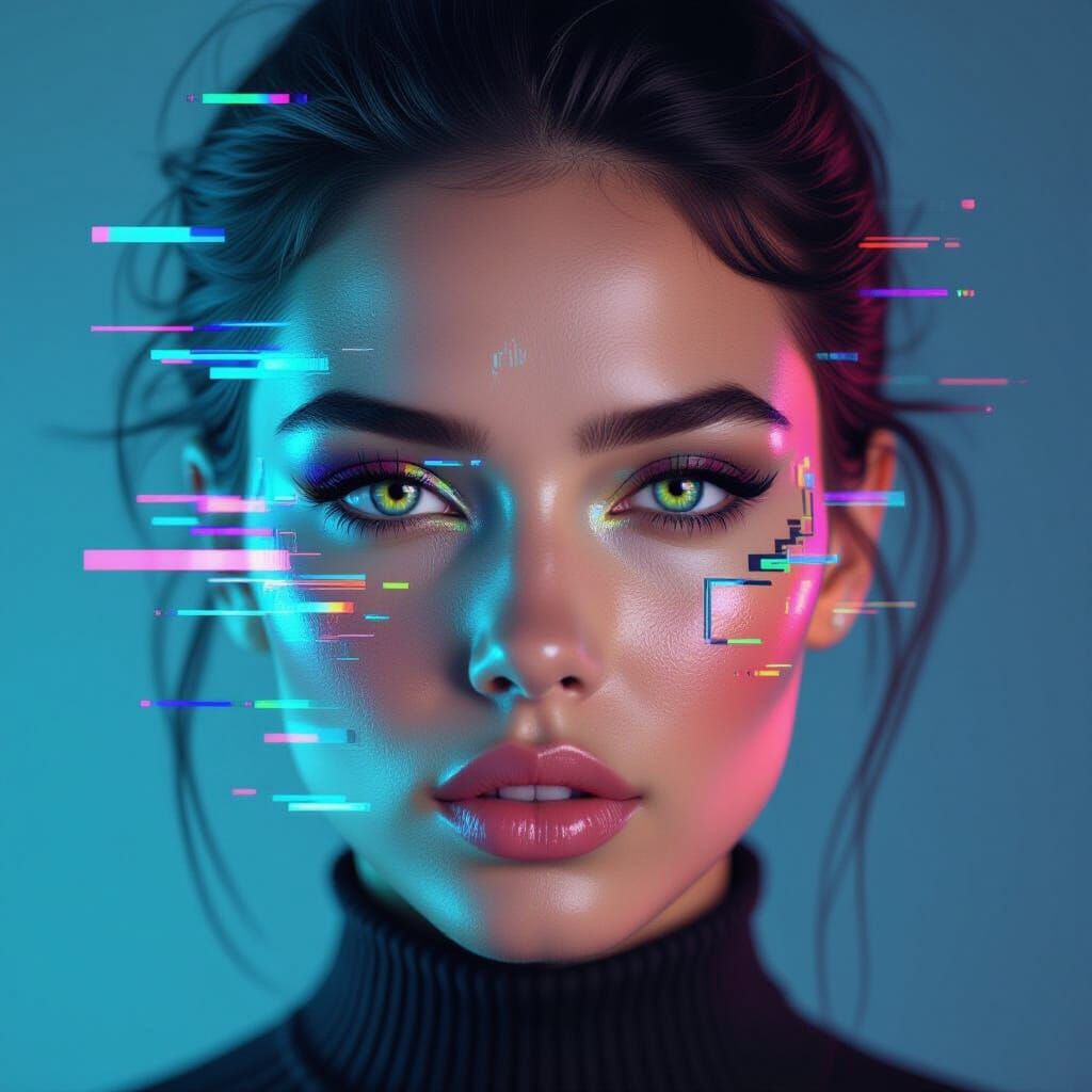 Fragmented Digital Portrait in Cyberpunk Style