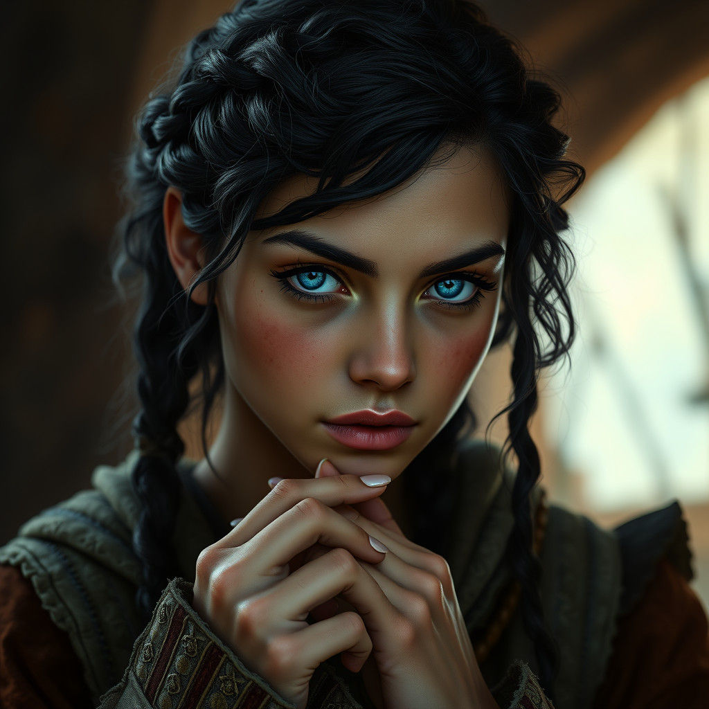 Mystical Woman with Braided Hair in Fantasy Art Style