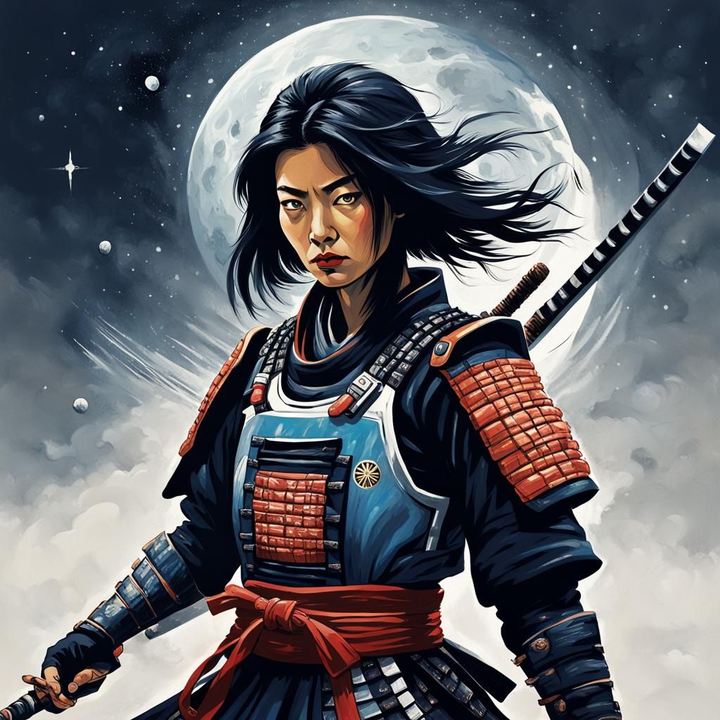 Woman Samurai Battles in Cosmic Darkness