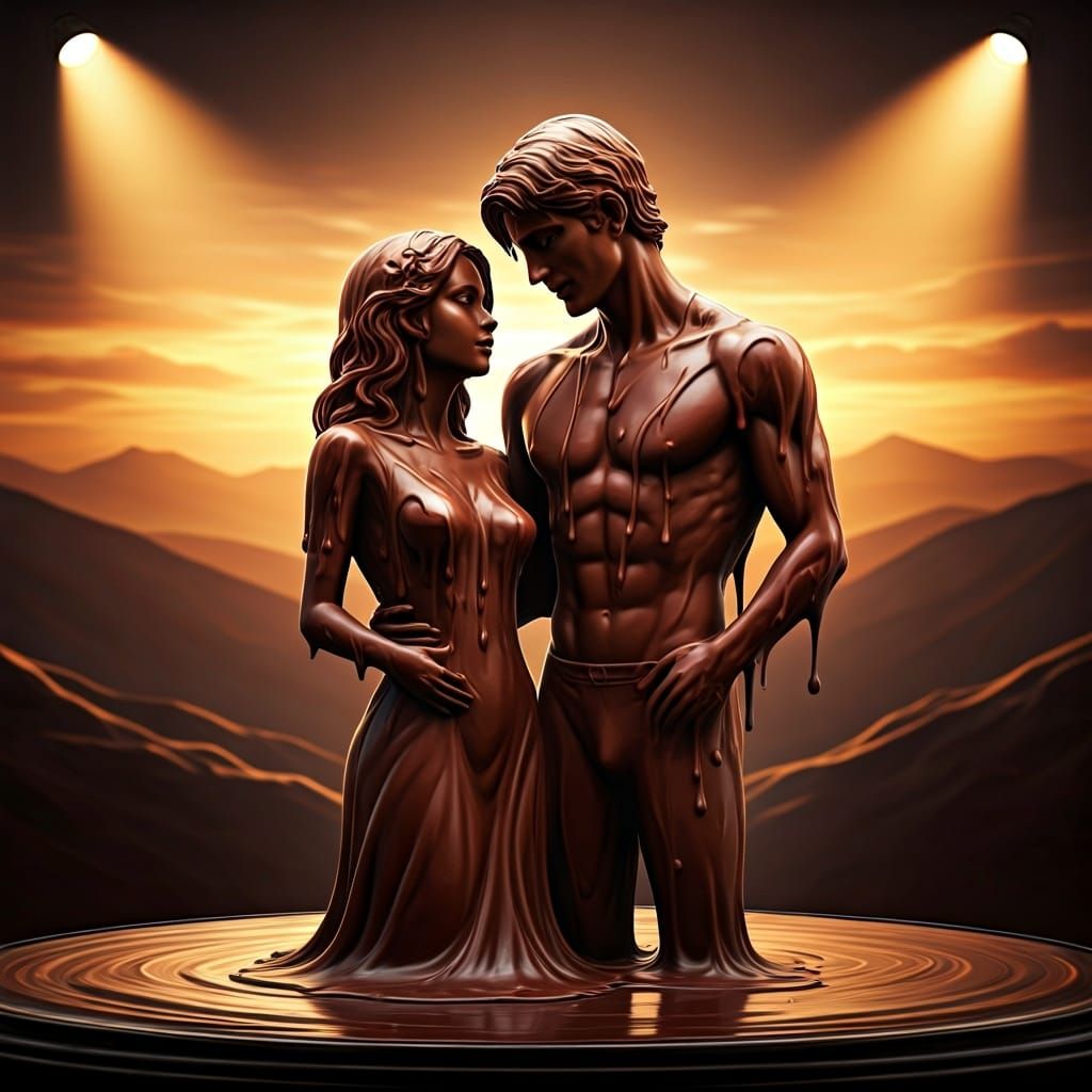 Melting Chocolate Statue in Hyperrealistic Style