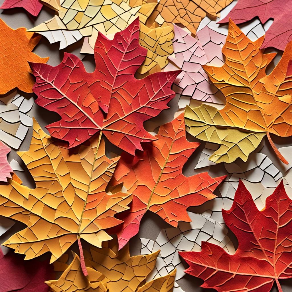 Vibrant Paper Collage Art of Autumn Maple Leaves