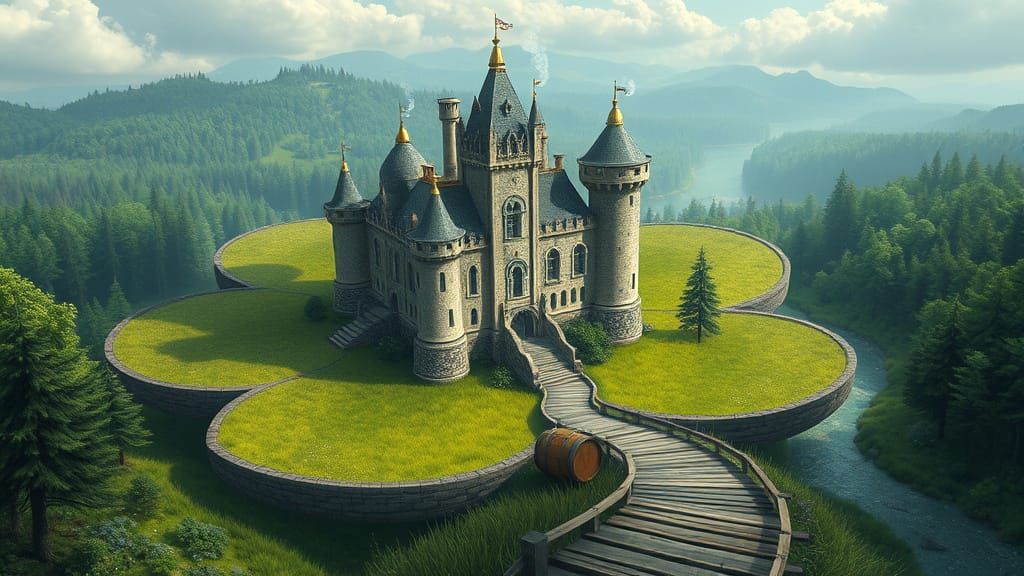 Fantasy Castle in Surreal Flower Landscape