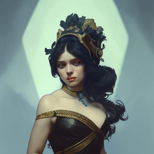 Intricate Portrait of Queen of Spades in Art Nouveau Style