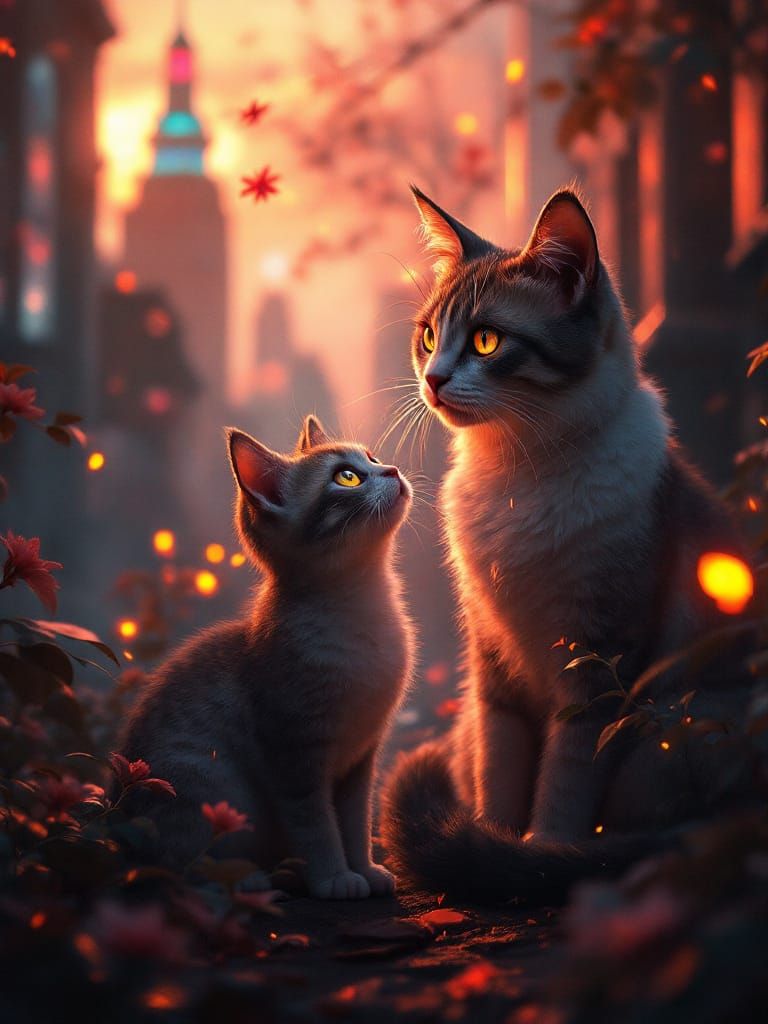 Adorable Cat Under Flower with Dramatic Lighting